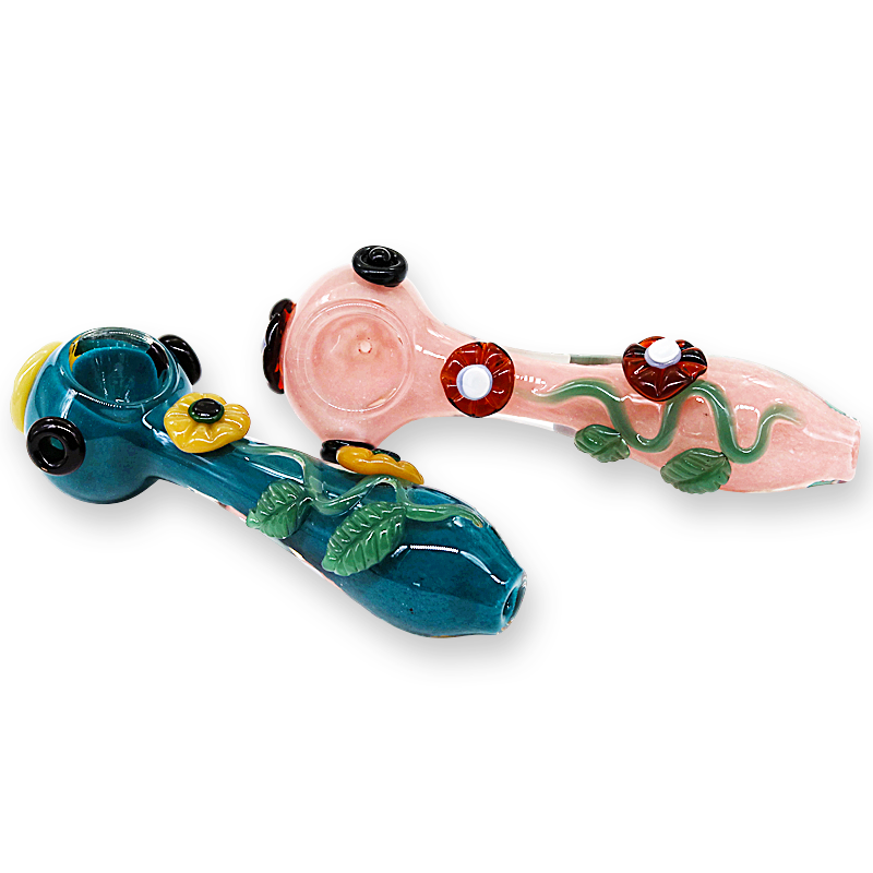 Slyme Frosted Base Flower Design Heavy Handpipe | 5 inches | Assorted Colors product image